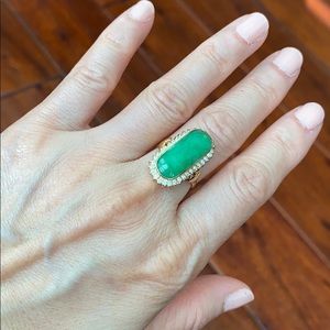 14K Solid Real Gold CZ Jade Women Ring Size 5.5